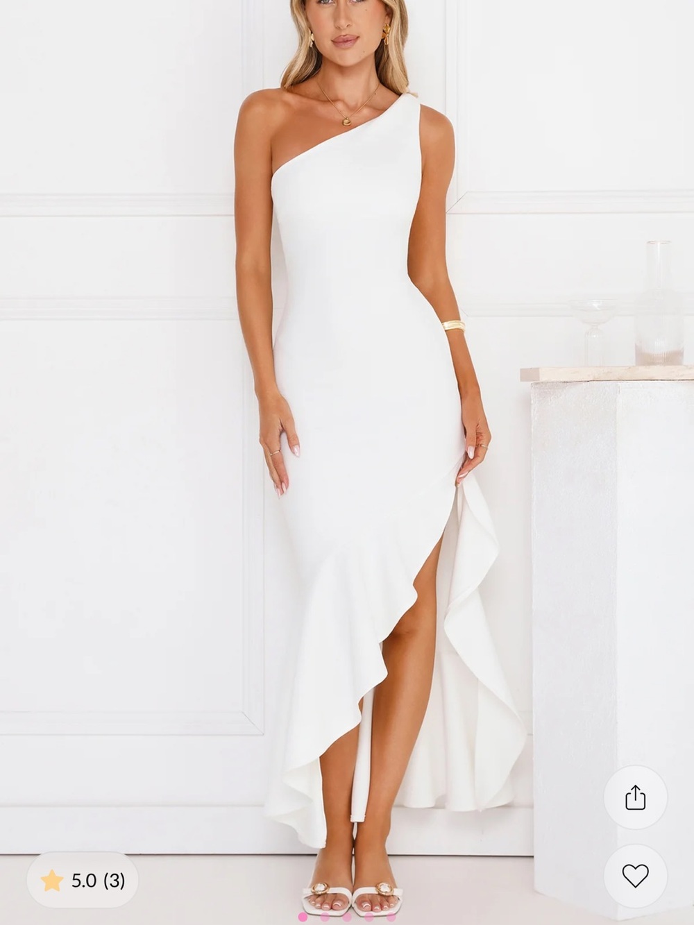 Hello Molly White One-Shoulder Ruffle Hem Midi Dress